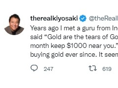 黃金吸引財(cái)富!《富爸爸窮爸爸》作者:堅(jiān)持長期購買黃金 “將資金留在身邊避險(xiǎn)生效”