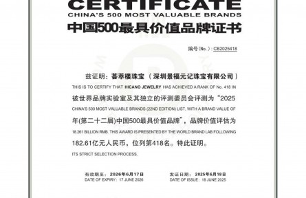 薈萃樓珠寶榮登2025《中國(guó)500最具價(jià)值品牌》榜單